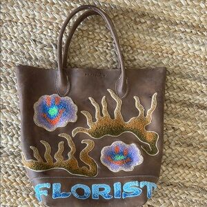 Leather Florist NYC tote with embroidery